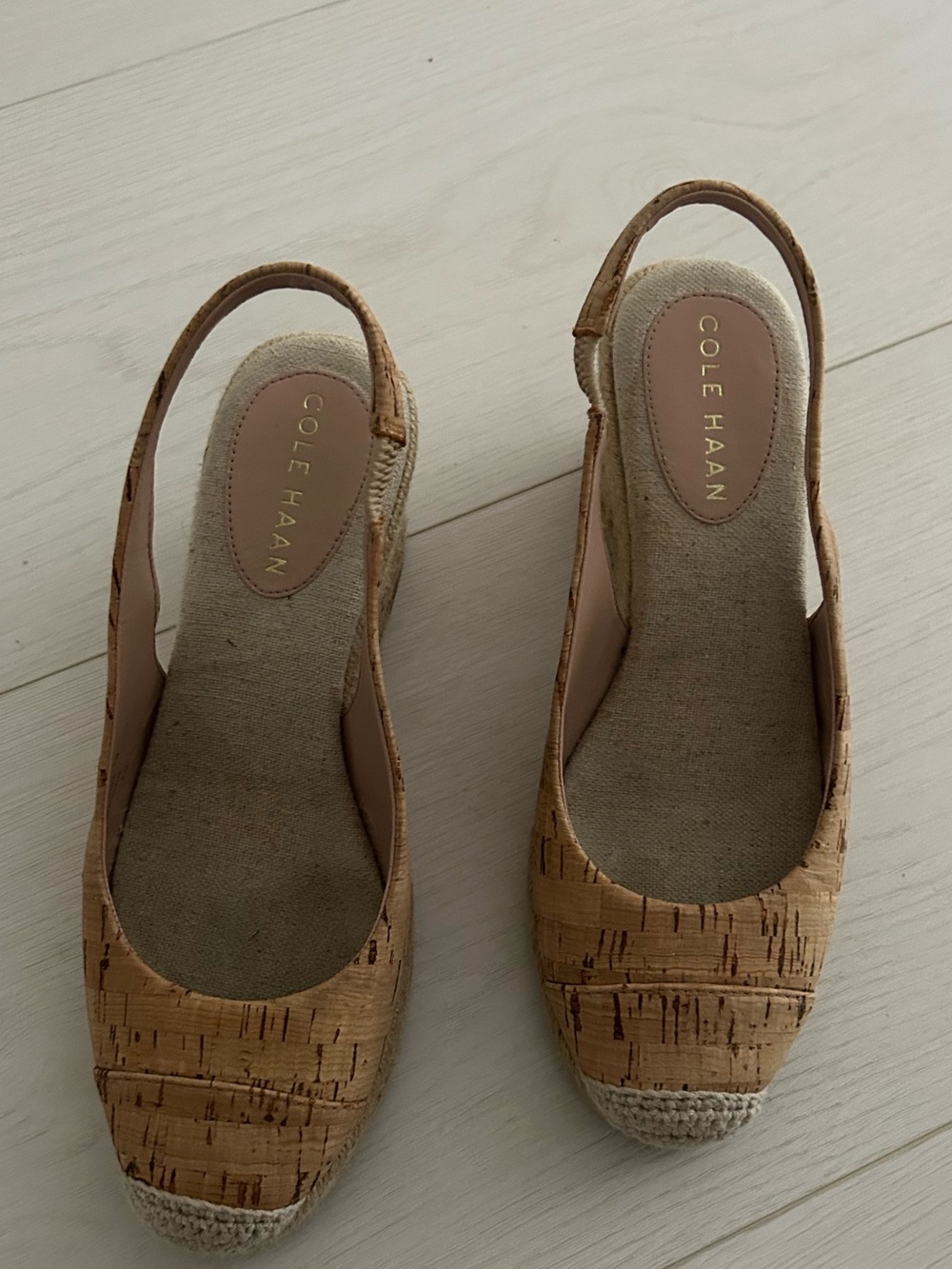Cole Haan Cork Espadrille Slingback Wedges in Tan